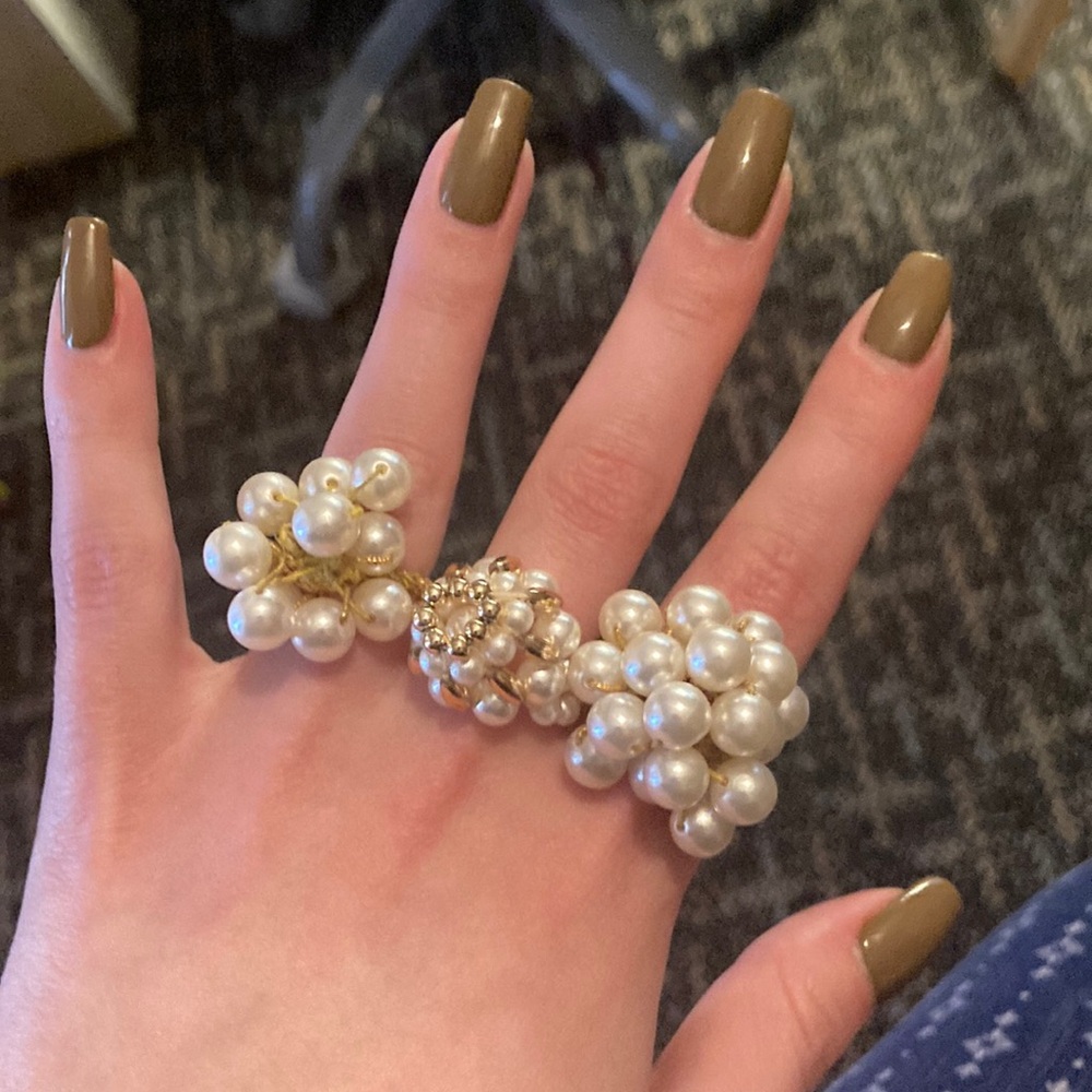 3 beaded vintage costume jewelry rings with stretchy band